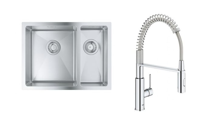 Súprava nerezový drez Grohe K700 31577SD1, kuchynská batéria Grohe Get 30361000
