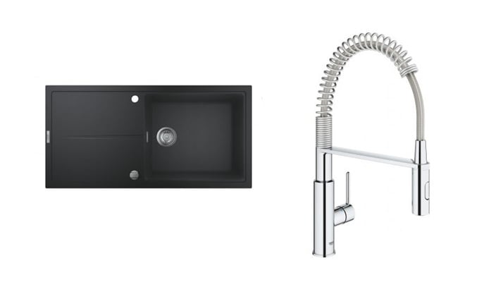 Súprava granitový drez Grohe K400 31641AP0, kuchynská batéria Grohe Get 30361000