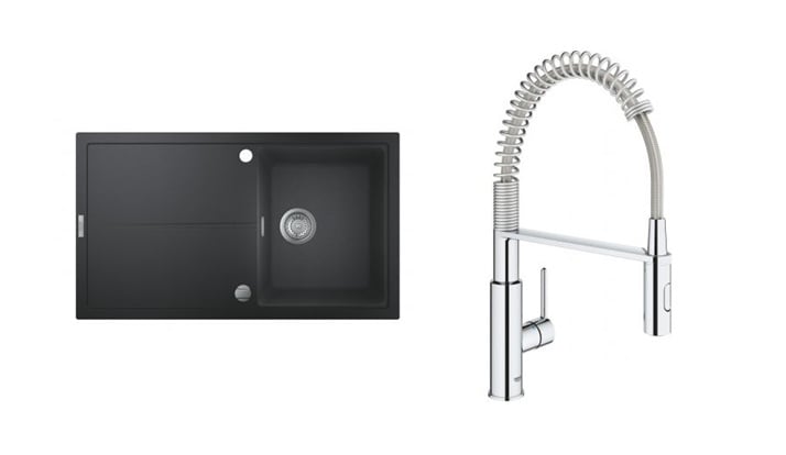 Súprava granitový drez Grohe K400 31640AP0, kuchynská batéria Grohe Get 30361000