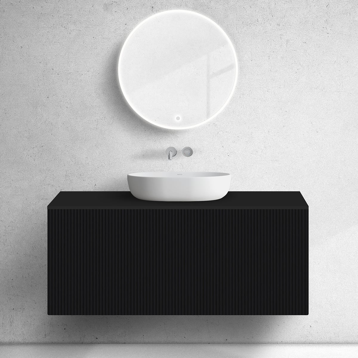 Oltens Lun skrinka 120x44.7x52 cm závesná kúpeľňová skrinka pod umývadlo čierna 60030300