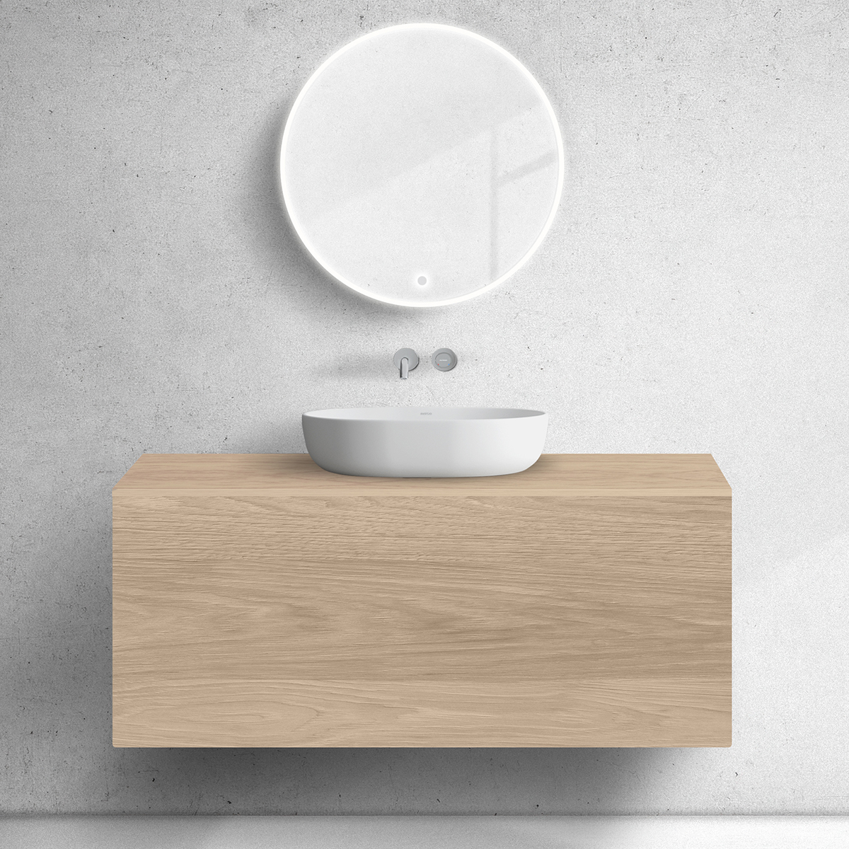 Oltens Lun skrinka 120x44.7x52 cm závesná kúpeľňová skrinka pod umývadlo dub 60035060