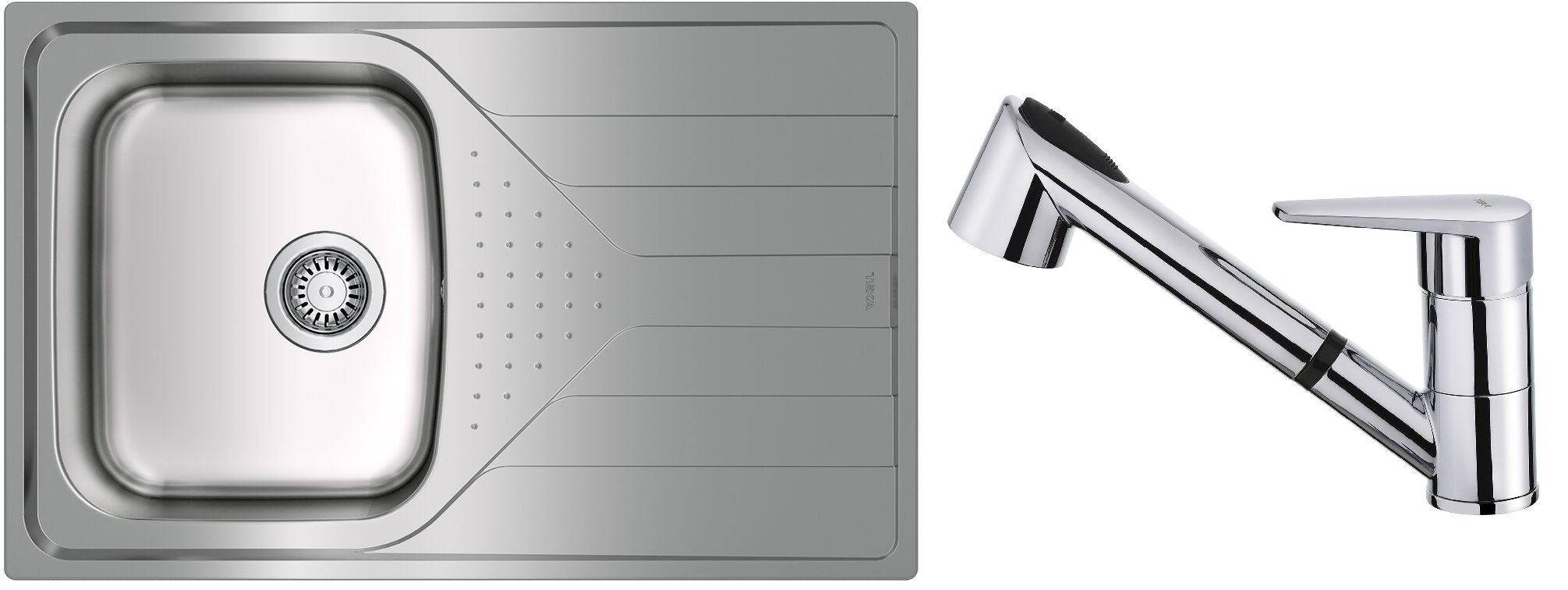 Súprava oceľový drez so sifónom Teka Universe 115110011, kuchynská batéria Teka IN 469781200