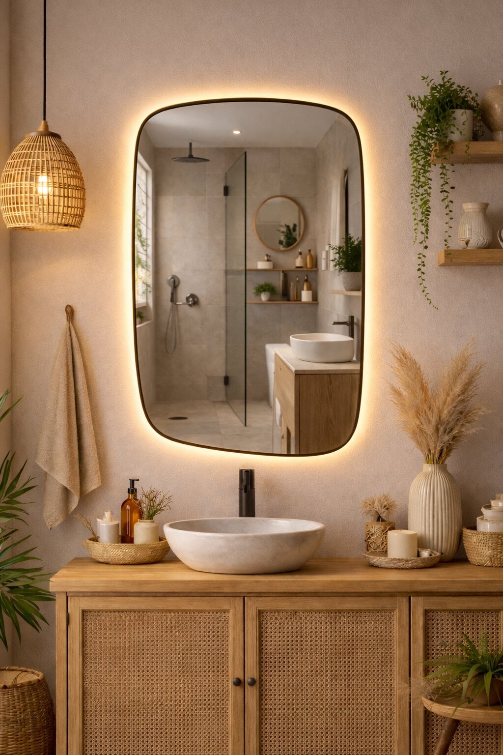 Baltica Design Stone Calm zrkadlo 60x90 cm s osvetlením čierna 5904107932644