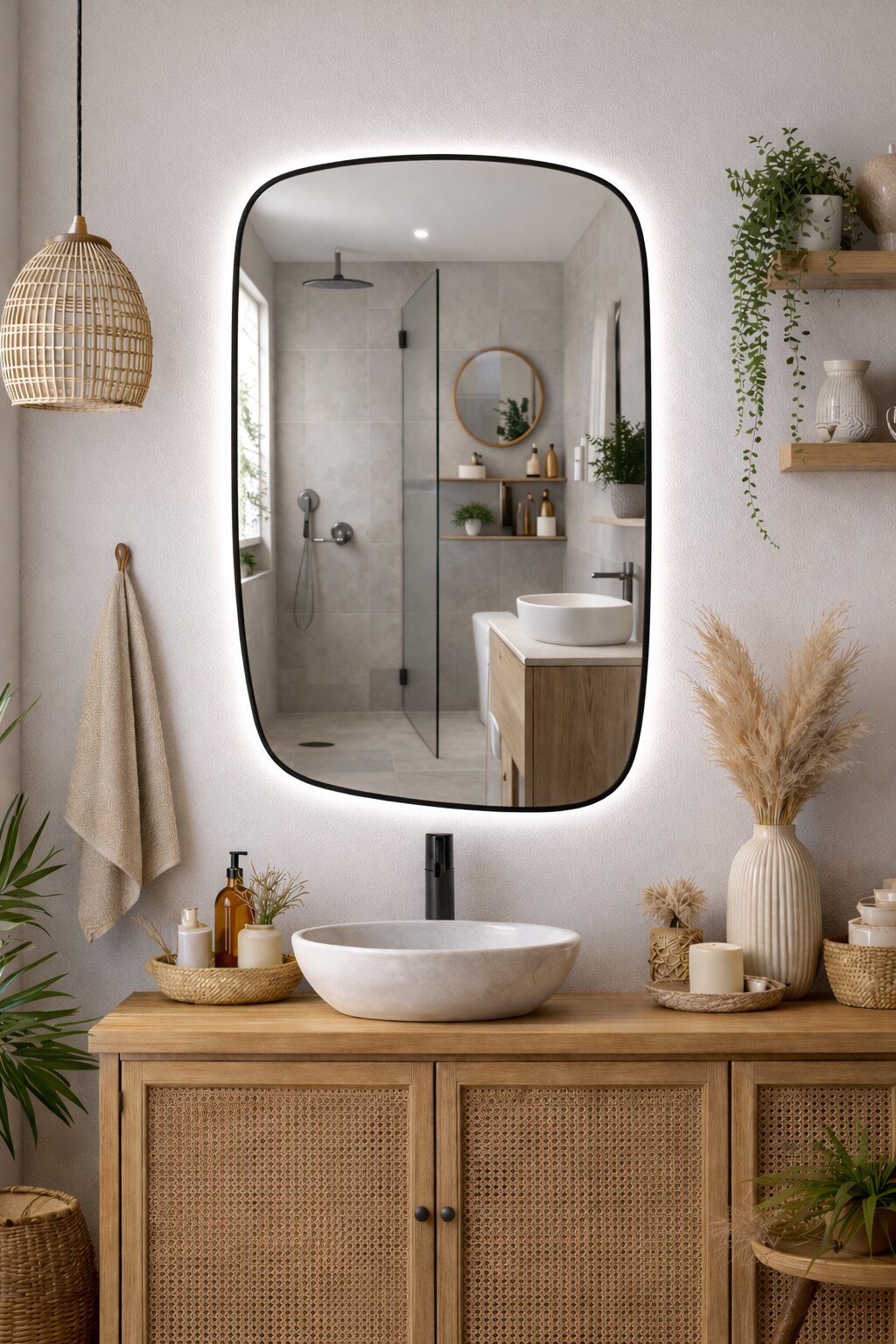 Baltica Design Stone Calm zrkadlo 60x90 cm s osvetlením čierna 5904107932637