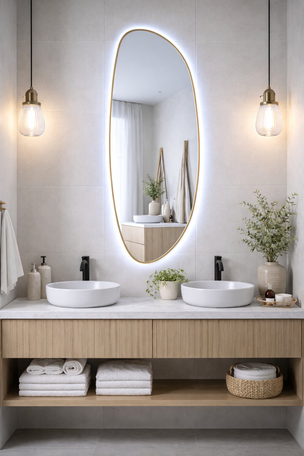 Baltica Design Stone Fluid zrkadlo 50x155 cm s osvetlením zlatá 5904107932781