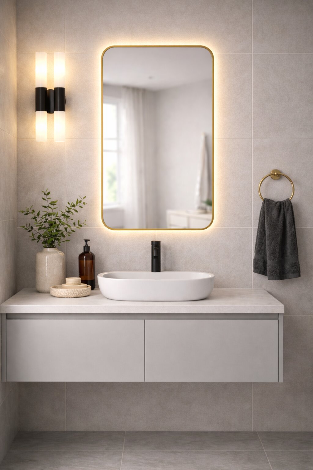 Baltica Design Stone Aura zrkadlo 60x90 cm s osvetlením zlatá 5904107932859
