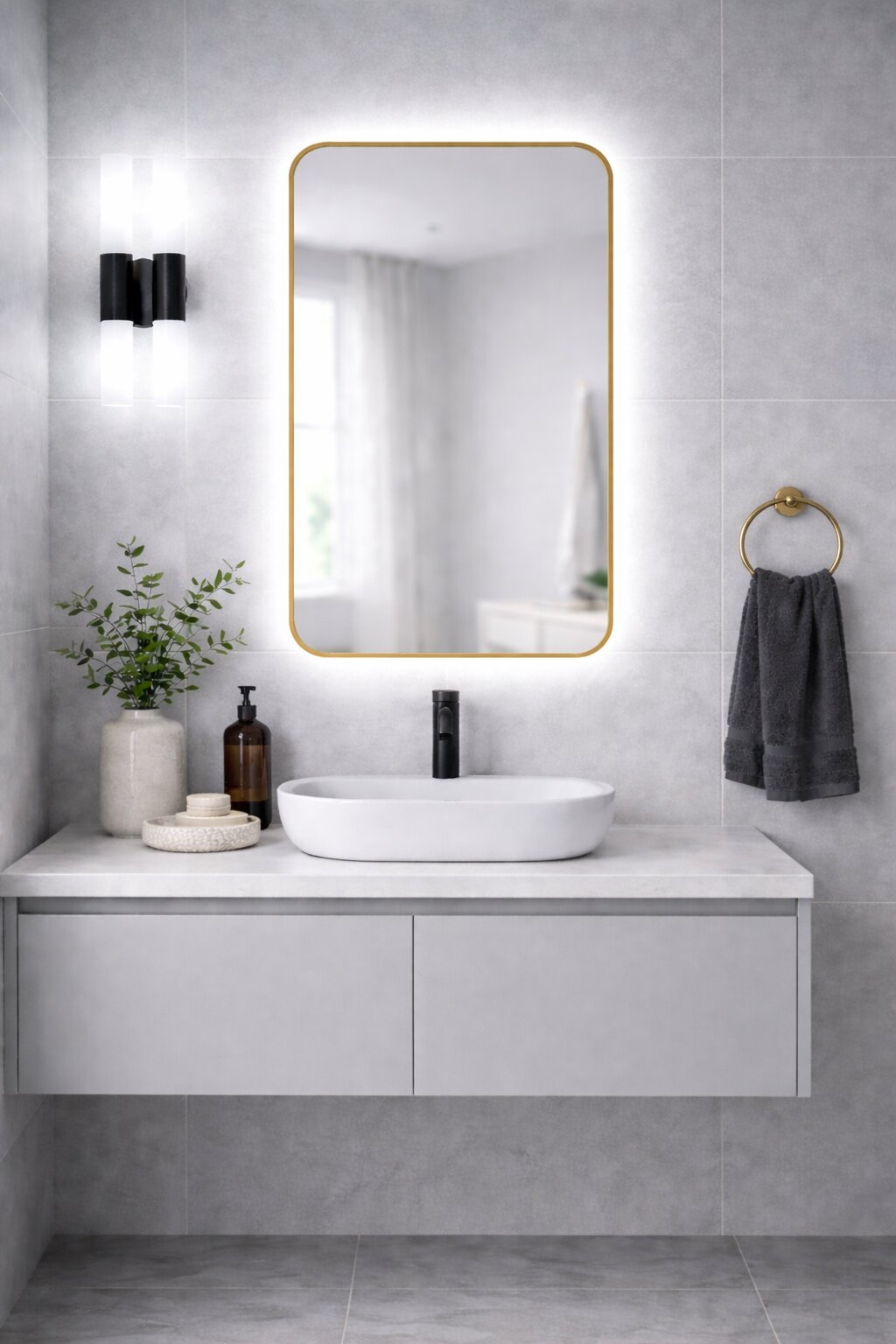 Baltica Design Stone Aura zrkadlo 60x90 cm s osvetlením zlatá 5904107932842