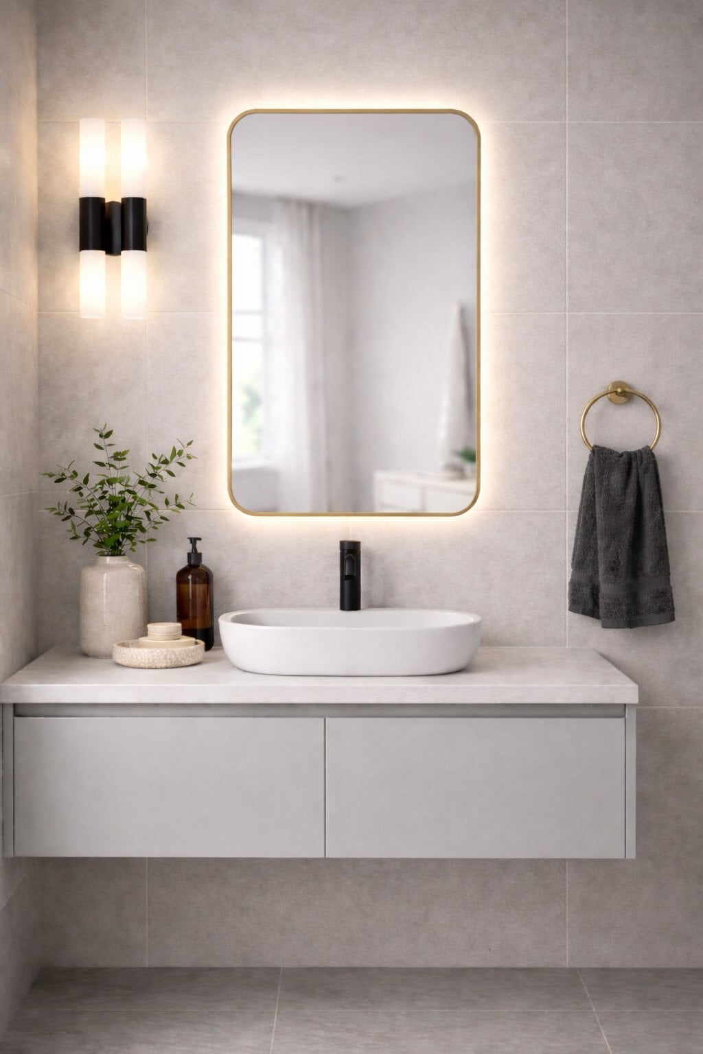 Baltica Design Stone Aura zrkadlo 60x90 cm s osvetlením zlatá 5904107932835