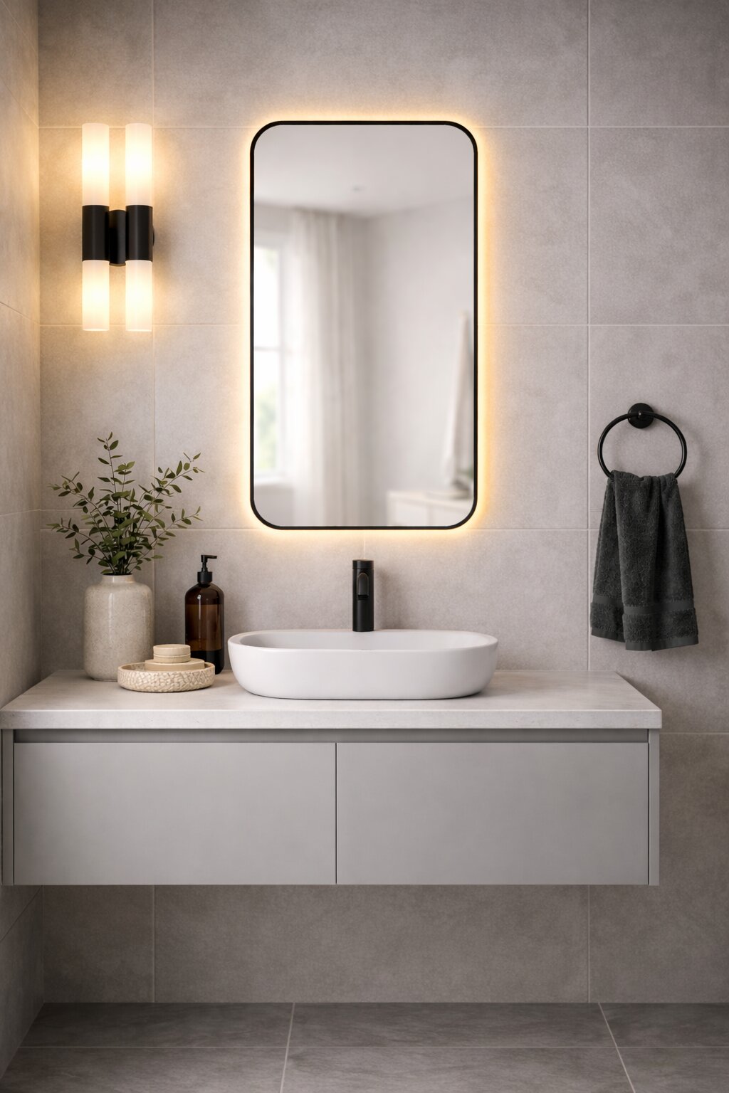 Baltica Design Stone Aura zrkadlo 60x90 cm s osvetlením čierna 5904107932828
