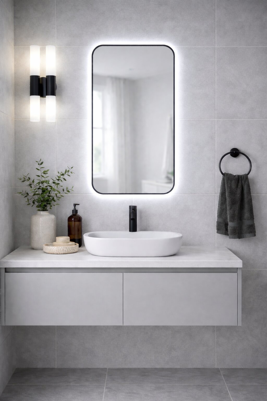 Baltica Design Stone Aura zrkadlo 60x90 cm s osvetlením čierna 5904107932811