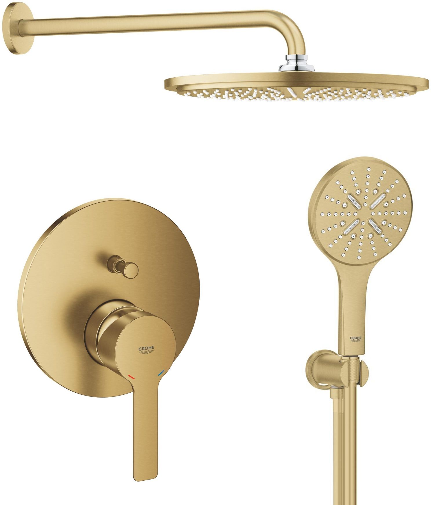 Súprava horná sprcha so sprchovacím ramenom Grohe Rainshower 26066GN0, vaňová/sprchová batéria Grohe Lineare 24064GN1, 26574GN0, 26658GN0, 28362GL1