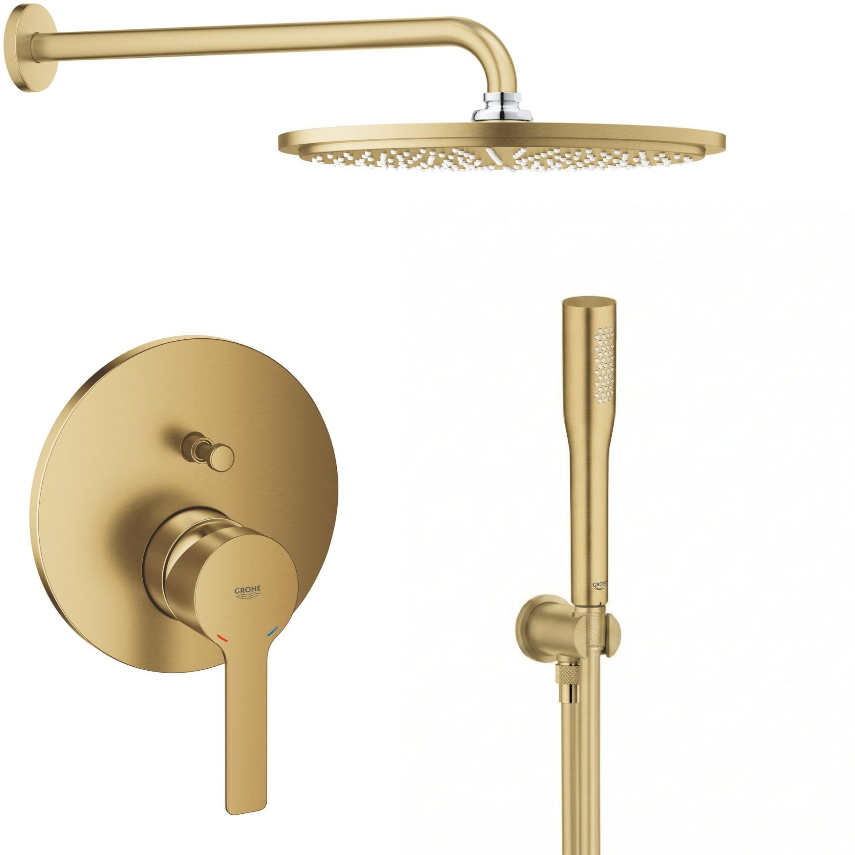 Súprava horná sprcha so sprchovacím ramenom Grohe Rainshower 26066GN0, vaňová/sprchová batéria Grohe Lineare 24064GN1, 26658GN0, 27400GN0, 28362GL1