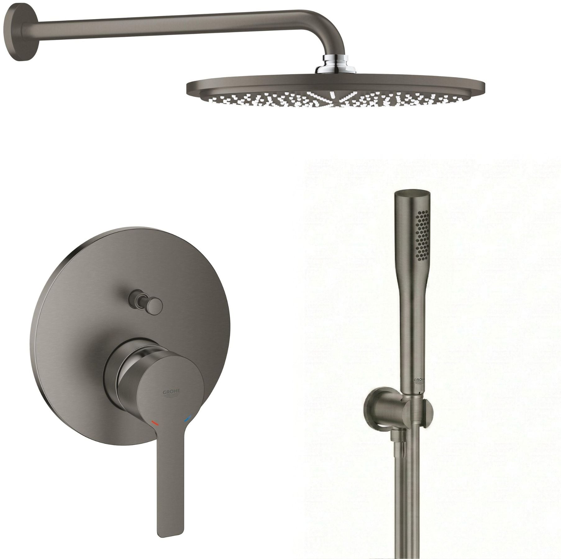 Súprava horná sprcha so sprchovacím ramenom Grohe Rainshower 26066AL0, vaňová/sprchová batéria Grohe Lineare 24064AL1, 26658AL0, 27400AL0, 28362A01