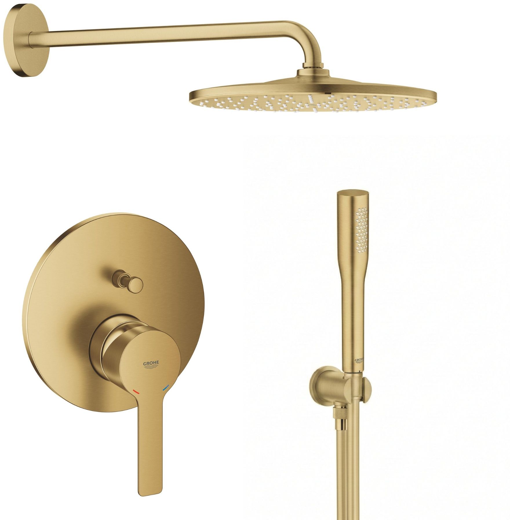 Súprava horná sprcha so sprchovacím ramenom Grohe Rainshower 26558GN0, vaňová/sprchová batéria Grohe Lineare 24064GN1, 26658GN0, 27400GN0, 28362GL1