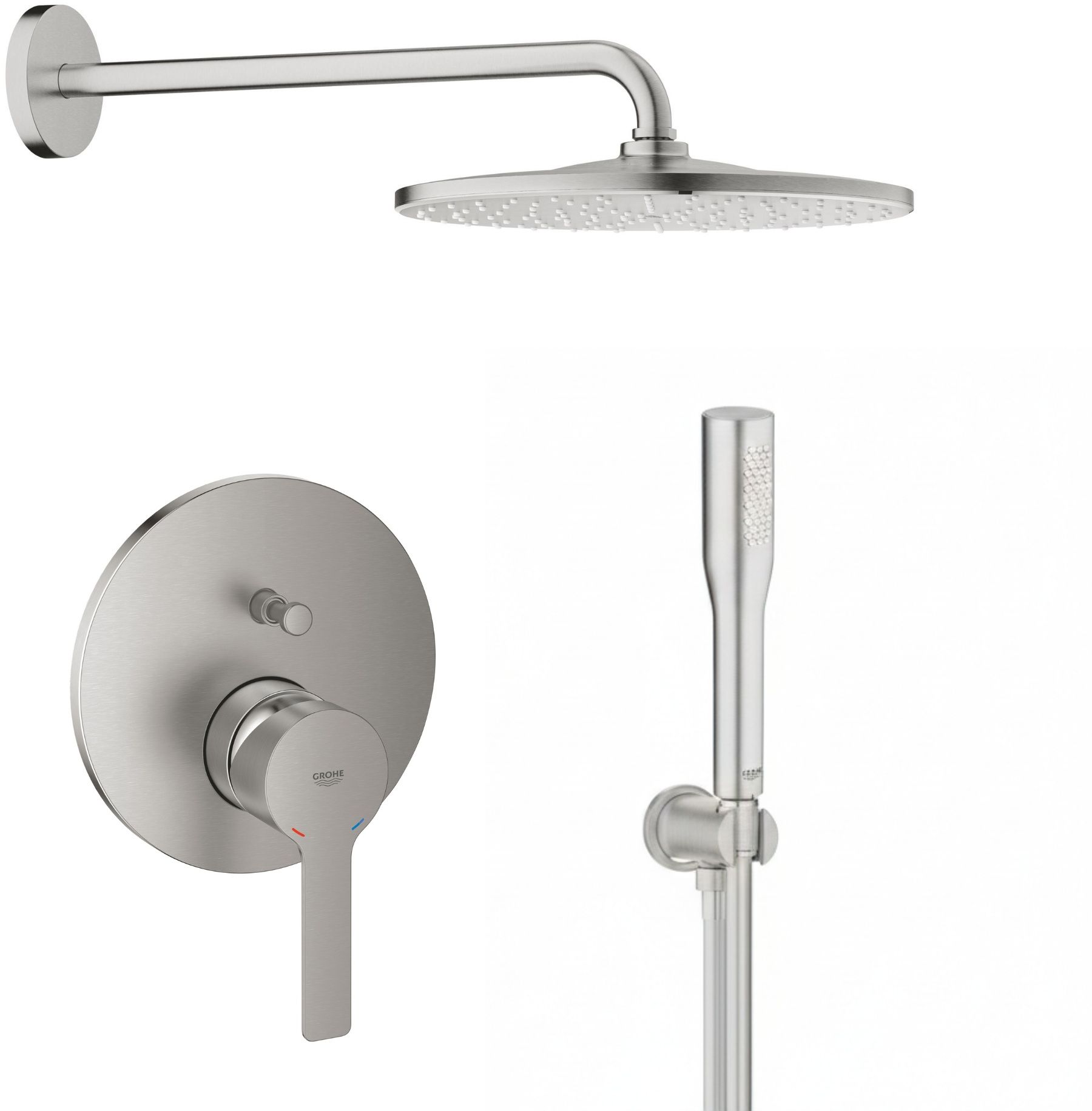 Súprava horná sprcha so sprchovacím ramenom Grohe Rainshower 26558DC0, vaňová/sprchová batéria Grohe Lineare 24064DC1, 26658DC0, 27400DC0, 28362DC1