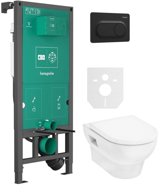 Súprava WC misa s pomaly sa sklápajúcim sedadlom Hansgrohe GladeLake S 60309450, podomietková konštrukcia Hansgrohe iFrame universal 01022180, 66002670
