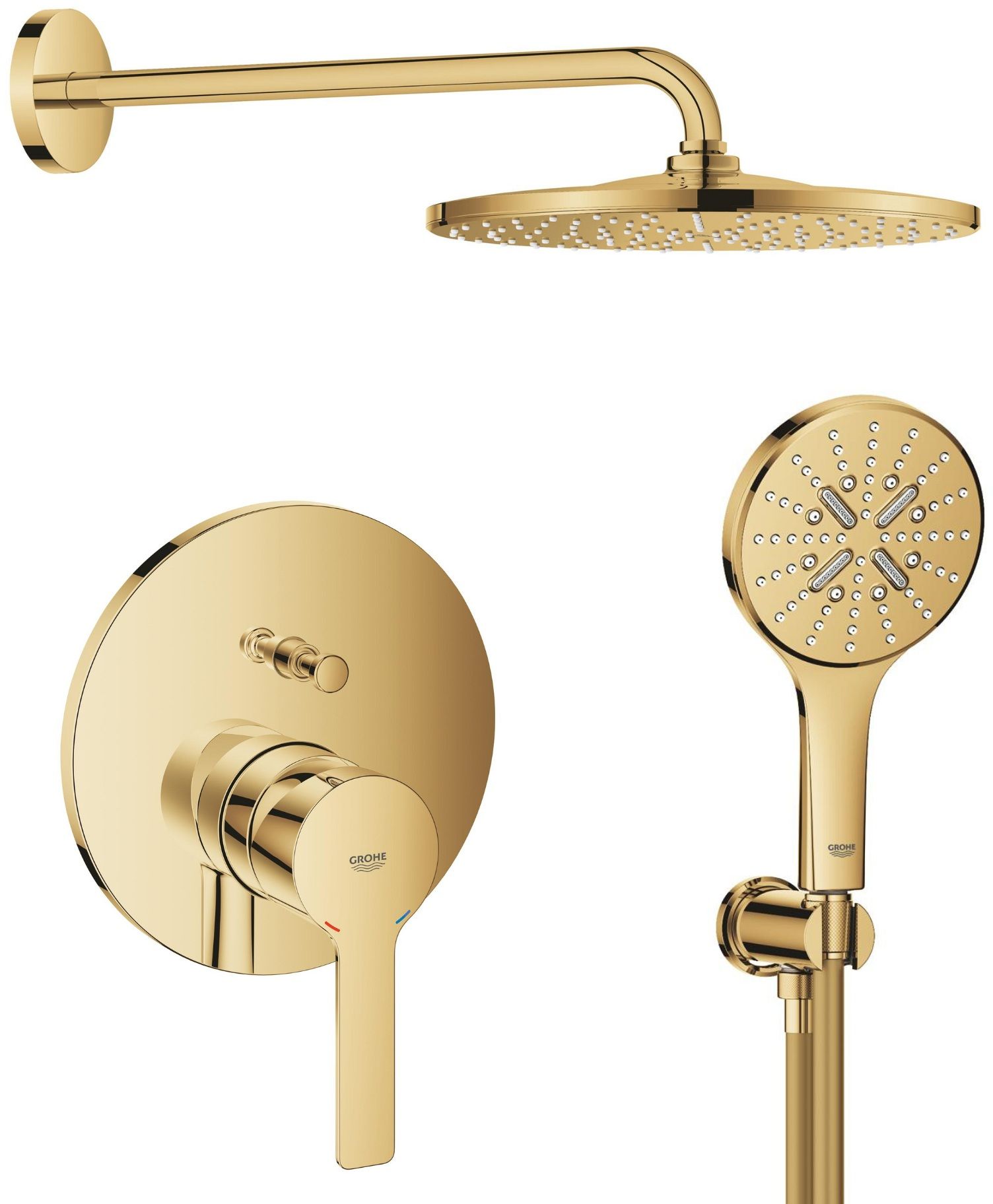 Súprava horná sprcha so sprchovacím ramenom Grohe Rainshower 26558GL0, vaňová/sprchová batéria Grohe Lineare 24064GL1, 26574GL0, 26658GL0, 28362GL1