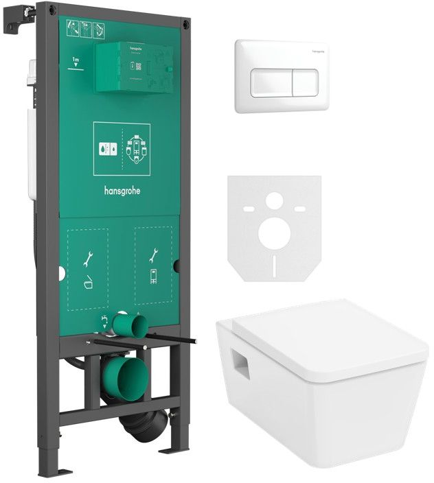 Súprava WC misa s pomaly sa sklápajúcim sedadlom Hansgrohe EluPura Original Q 60289450, podomietková konštrukcia Hansgrohe iFrame universal 01022180, 66001700