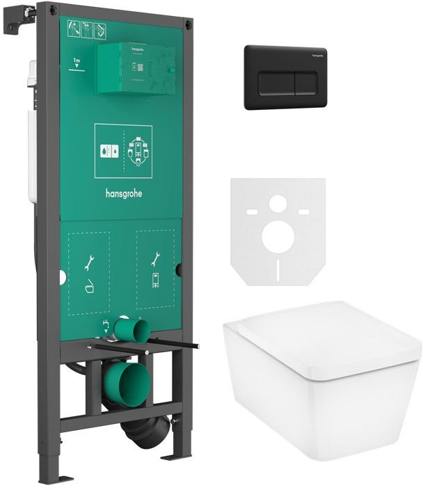 Súprava WC misa s pomaly sa sklápajúcim sedadlom Hansgrohe EluPura Q 60293450, podomietková konštrukcia Hansgrohe iFrame universal 01022180, 66001670