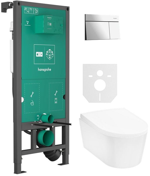 Súprava splachovacie tlačidlo Hansgrohe Element E 66003000, WC misa Hansgrohe EluPura S 60193450, 01022180, 60148450
