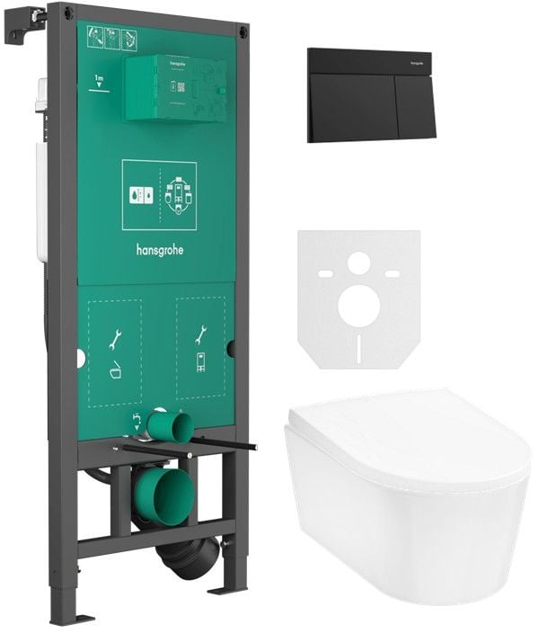 Súprava splachovacie tlačidlo Hansgrohe Element E 66003670, WC misa Hansgrohe EluPura S 60193450, 01022180, 60148450