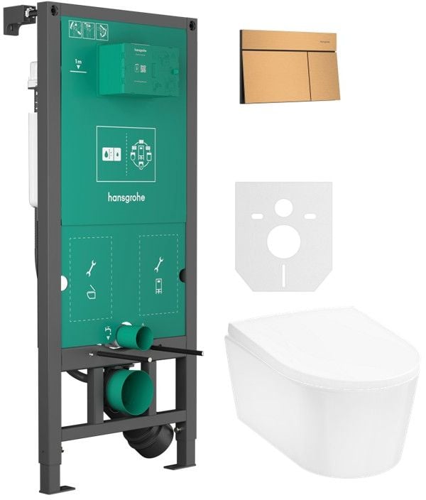 Súprava WC misa Hansgrohe EluPura S 60343450, splachovacie tlačidlo Hansgrohe Element E 66003140, 01022180, 60148450