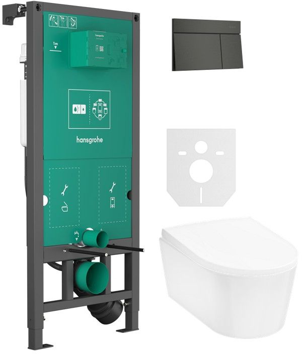 Súprava WC misa Hansgrohe EluPura S 60343450, splachovacie tlačidlo Hansgrohe Element E 66003340, 01022180, 60148450