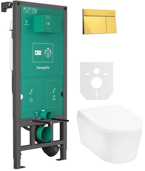 Súprava WC misa Hansgrohe EluPura S 60343450, splachovacie tlačidlo Hansgrohe Element E 66003990, 01022180, 60148450