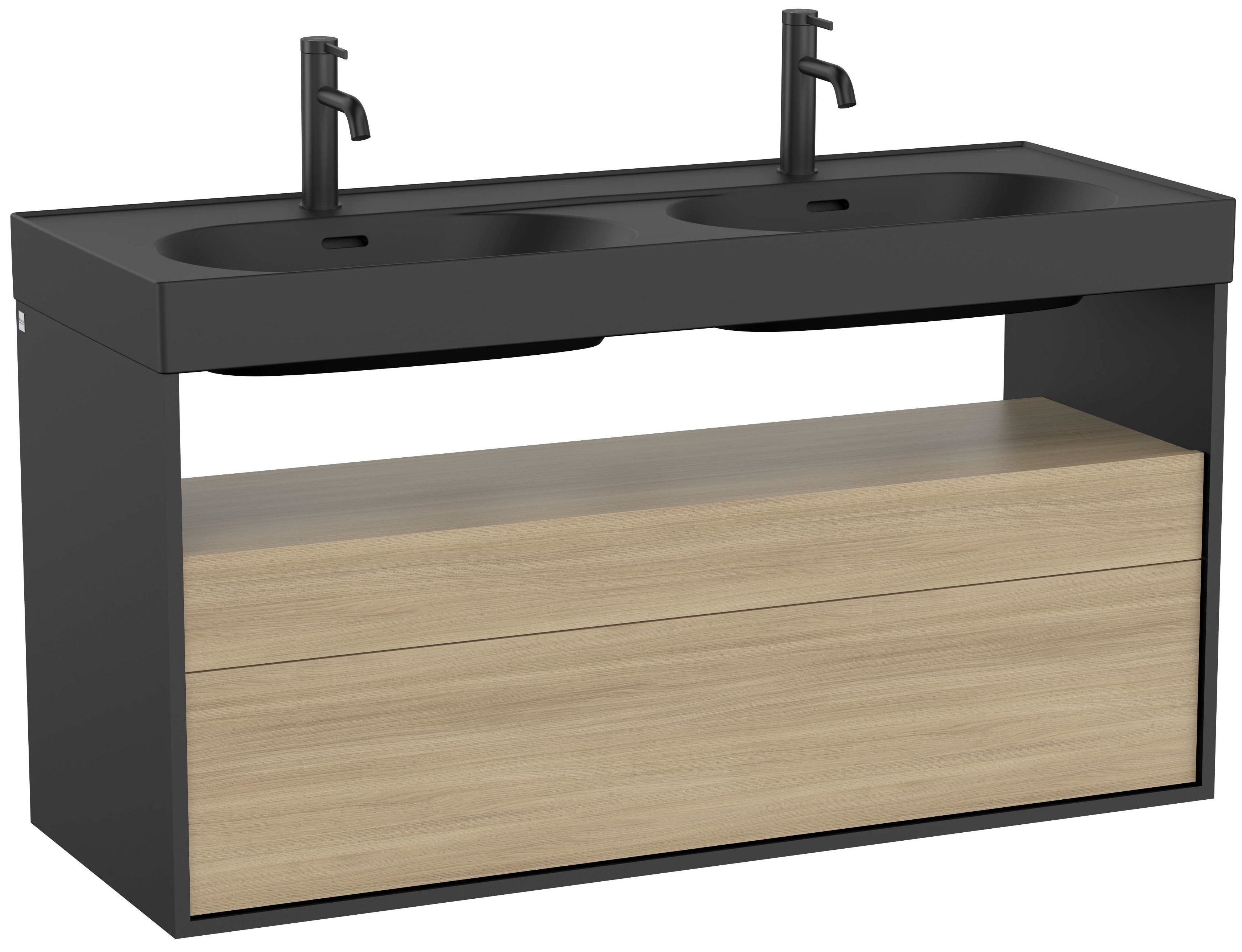 Roca Meridian skrinka 120x46x56.5 cm závesná kúpeľňová skrinka pod umývadlo čierna-dub A858109608
