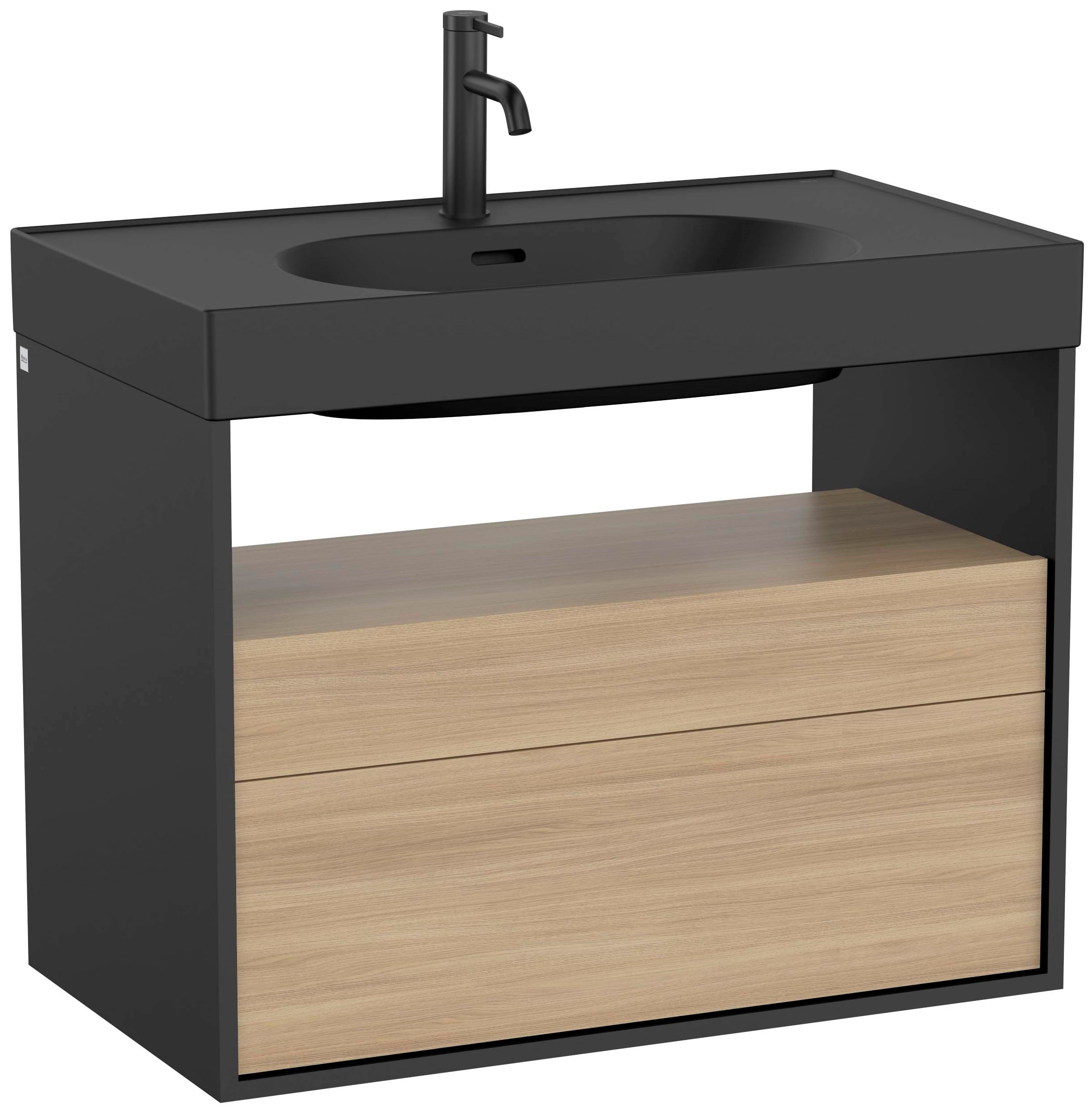Roca Meridian skrinka 80x46x56.5 cm závesná kúpeľňová skrinka pod umývadlo čierna-dub A858107608