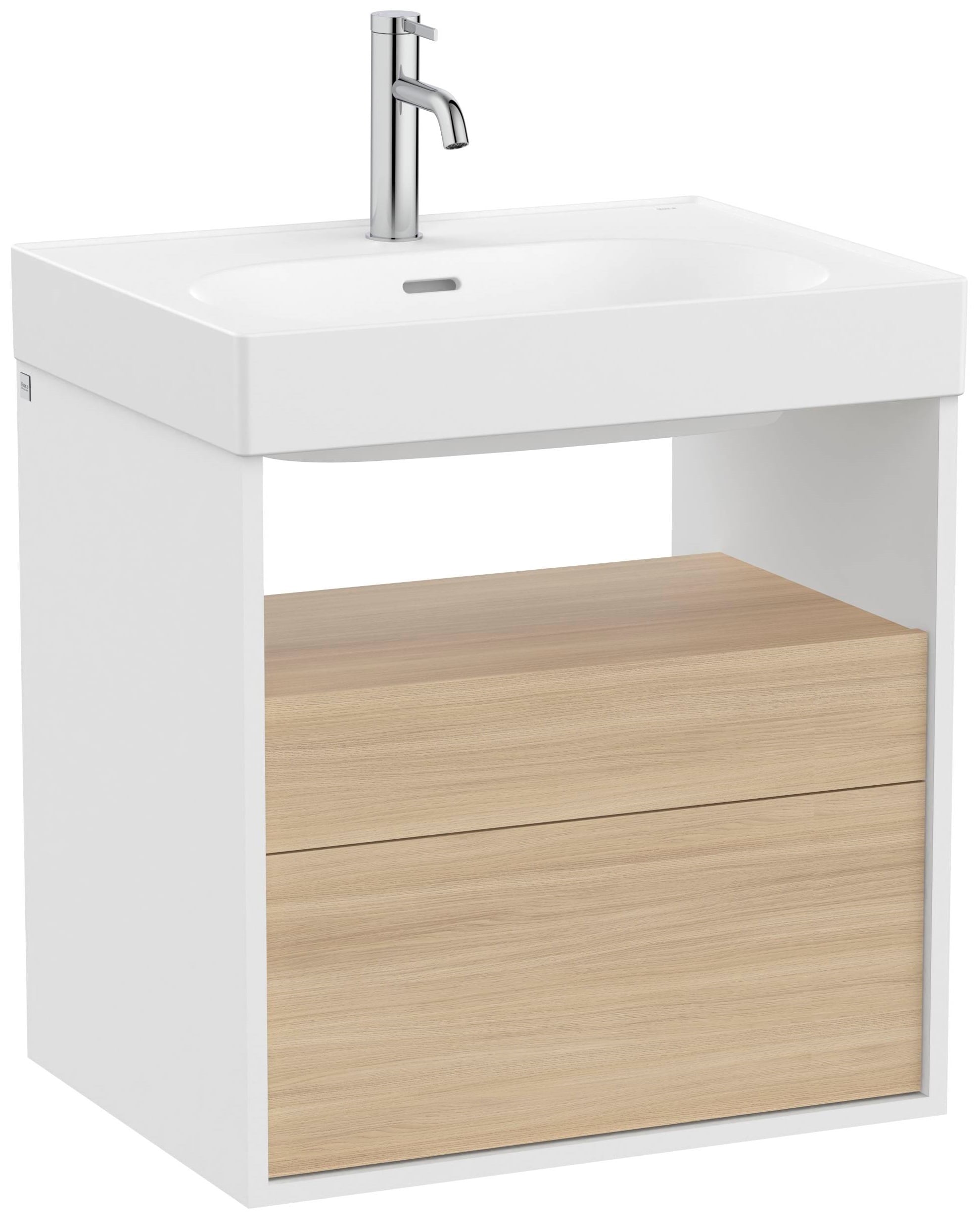 Roca Meridian skrinka 60x46x56.5 cm závesná kúpeľňová skrinka pod umývadlo biela-dub A858106607