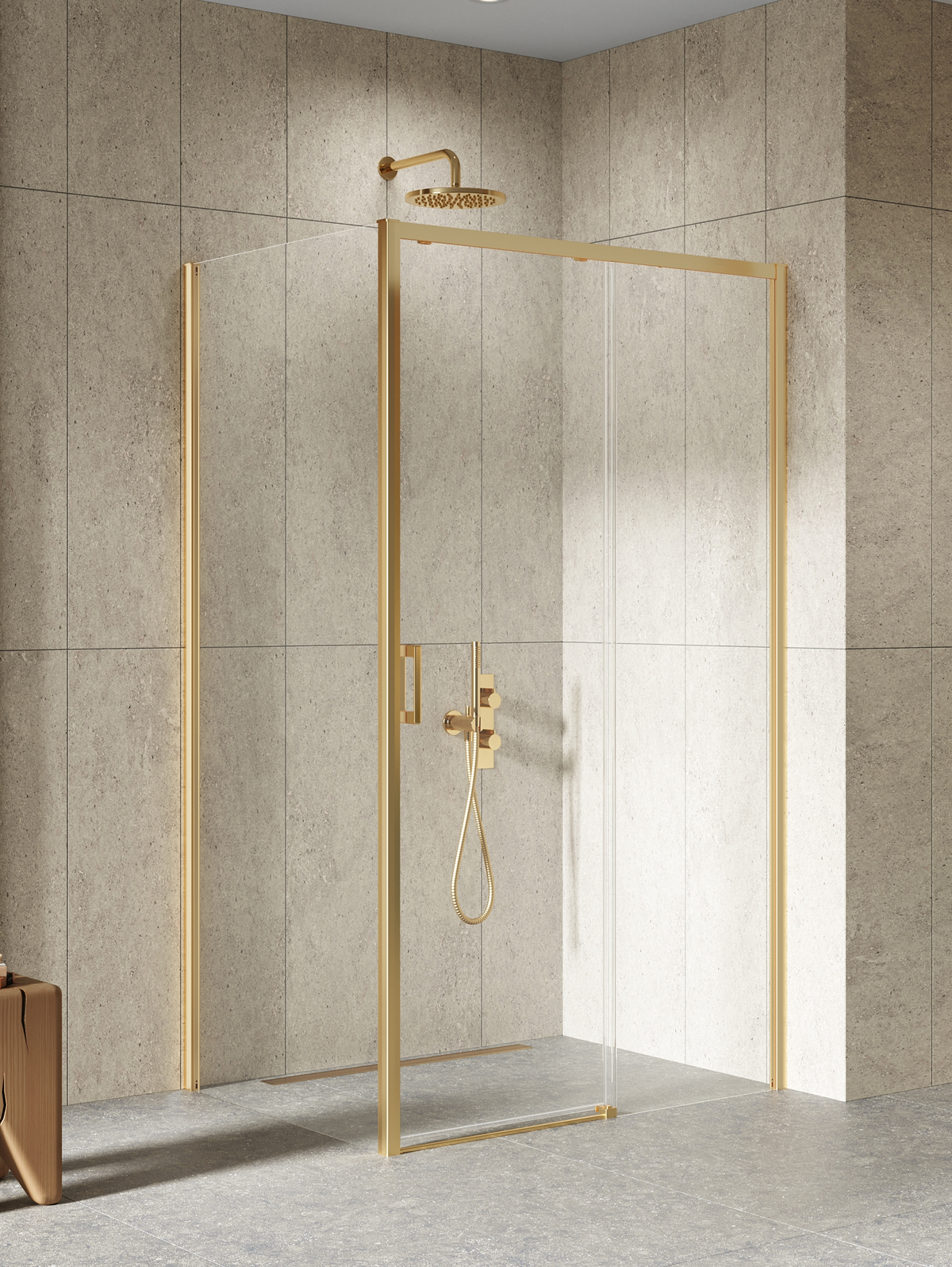 New Trendy Prime sprchovací kút 140x80 cm štvorcová zlatá brúsené/priehľadné sklo D-0792A/D-0329B