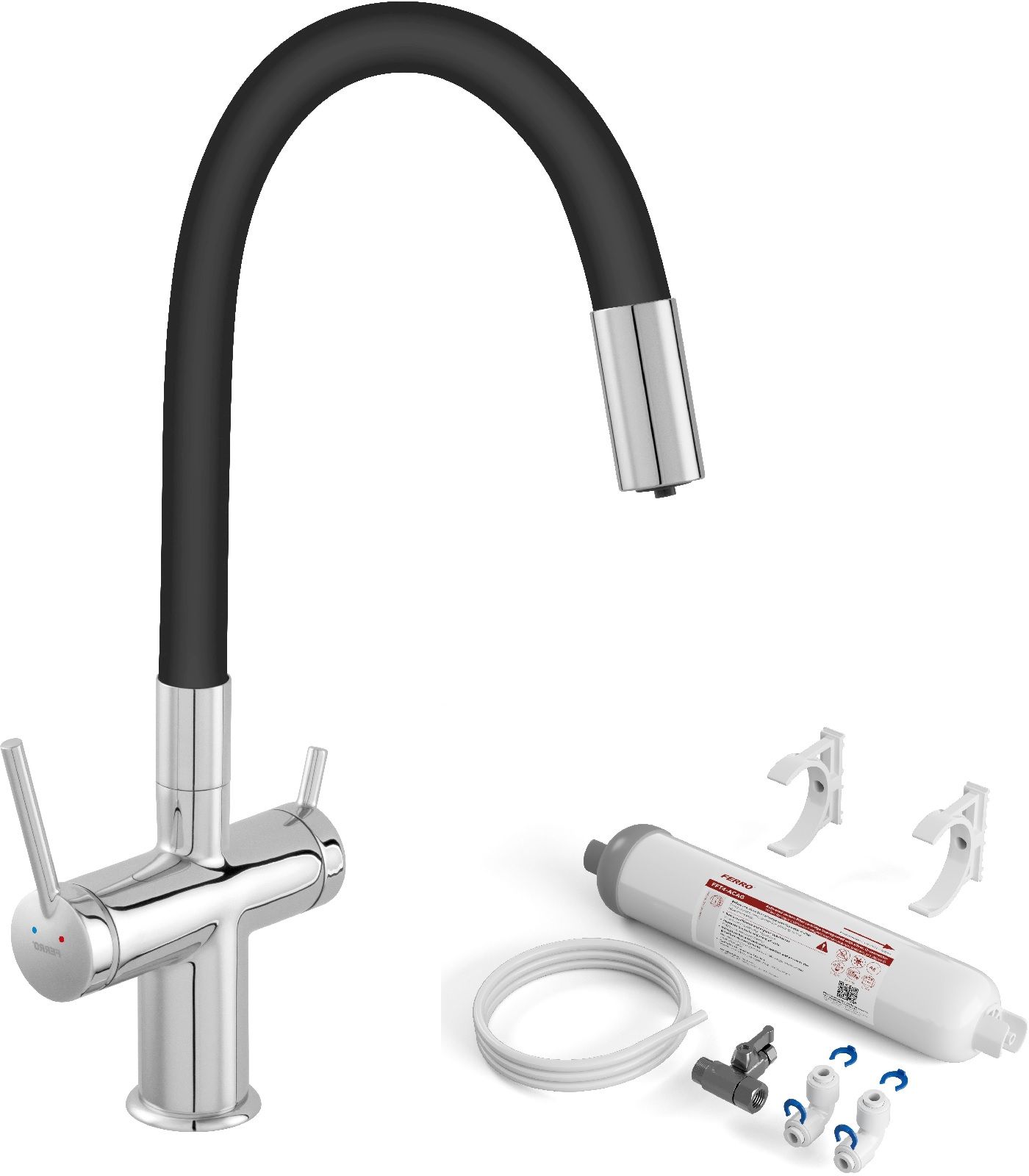 Súprava batéria pre vodný filter Ferro Filtrata BFT41B, filtry pod umývadlom so sadou vložiek Ferro Filtrata FFT4-ACAG-SET
