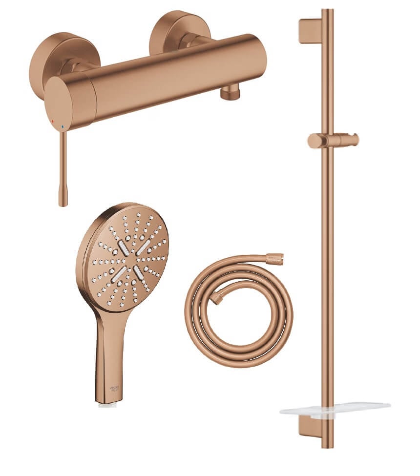 Súprava sprchová batéria Grohe Essence 33636DL1, sprchová tyč Grohe Rainshower 26603DL0, 26574DL0, 28388DA1