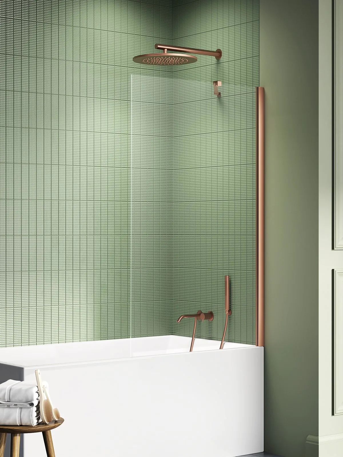 New Trendy New Soleo Copper Brushed vaňová zástena 70 cm jednodielny medená brúsené/číre sklo P-0134