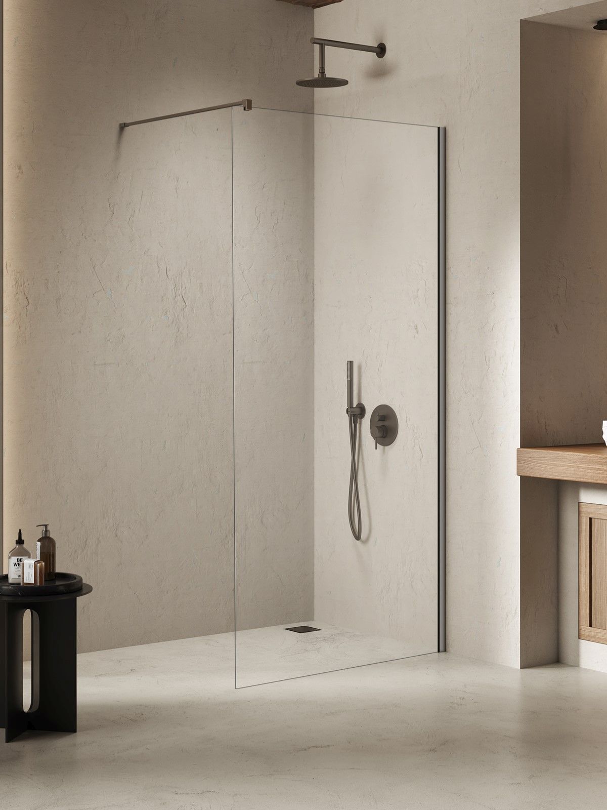 New Trendy Nesta Gunmetal Brushed stena sprchového kúta walk -in 120 cm kladivková farba brúsený/sklo priehľadné K-1759