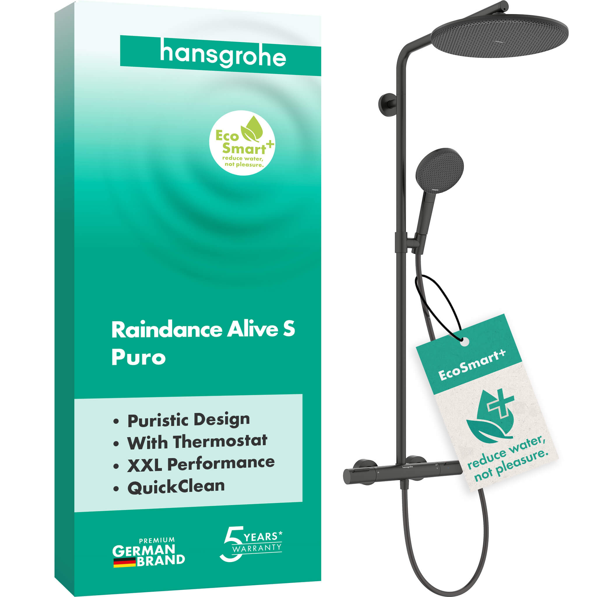 Hansgrohe Raindance Alive S sprchová súprava nástenná s termostatom s dažďovou sprchou čierna 24594340