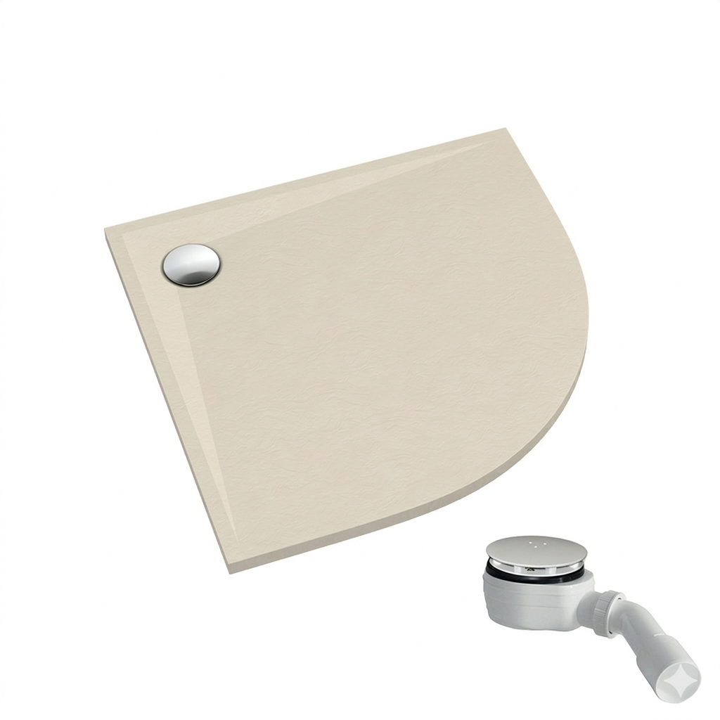 Schedpol Etrusco Cashmere Stone polkruhová sprchová vanička so sifónom 80x80 cm béžová 3.463/PK/ST