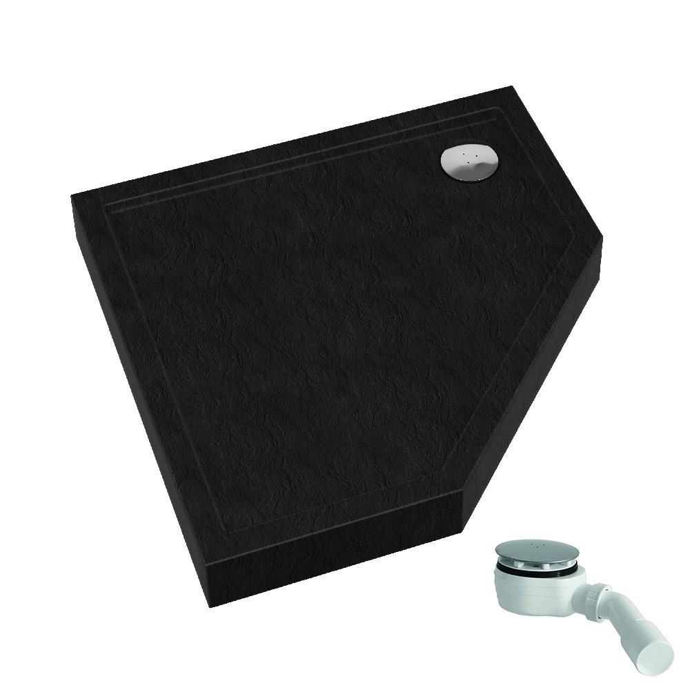 Schedpol Competia New Black Stone päťuholníková sprchová vanička 90x90 cm čierna 3.4698/C/ST