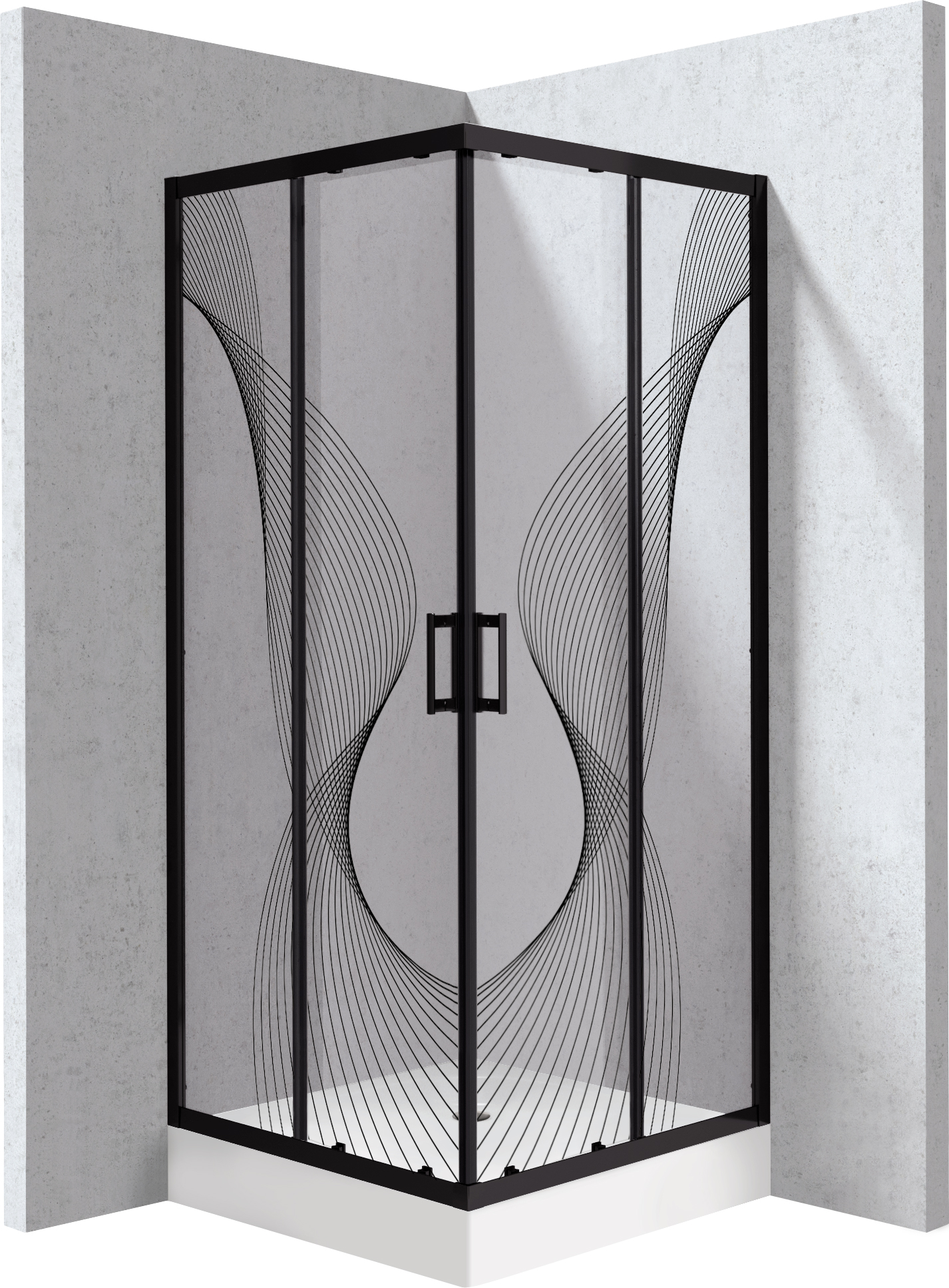 Deante Funkia Evo sprchový kút so sprchovou vaničkou 90x90 cm obdĺžniková čierna matné/vzorované sklo KYCZNB99P