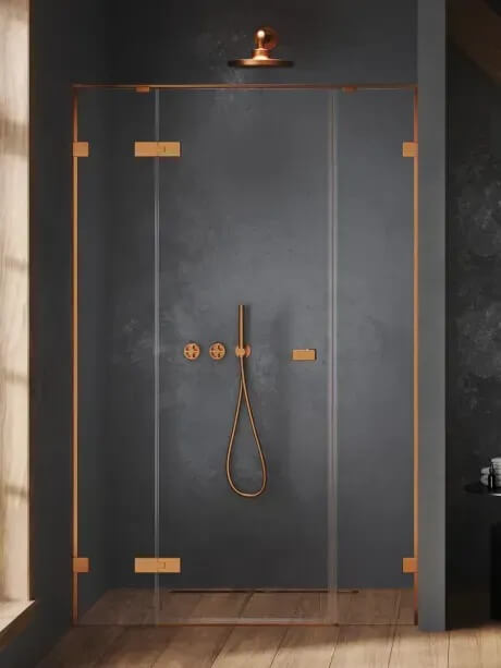 New Trendy Oxia sprchové dvere 110 cm výklopné medená brúsená/priehľadné sklo AXJ-0683