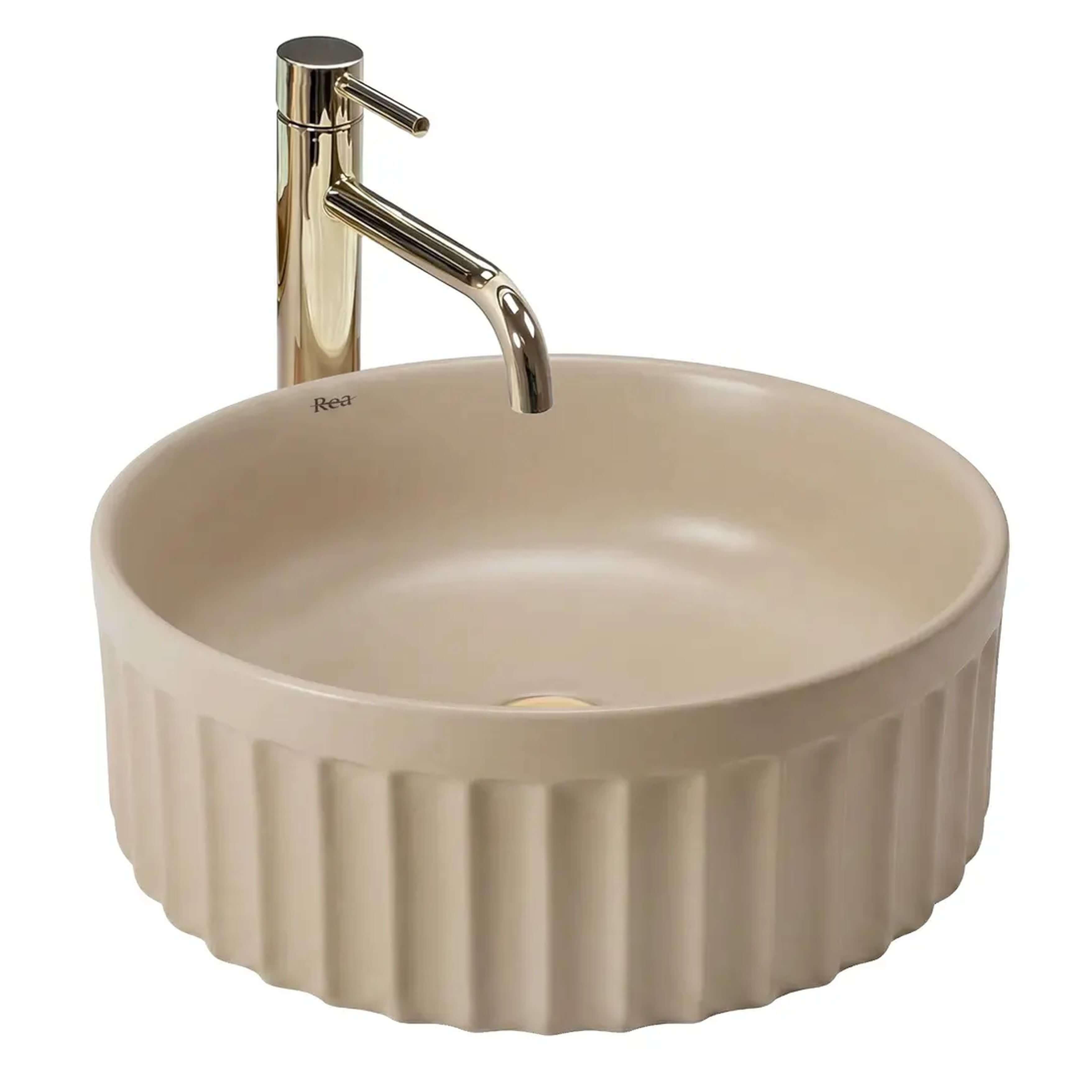 Rea Duo umývadlo 38x38 cm okrúhly pultové umývadlo hnedá/béžová matná REA-U3603