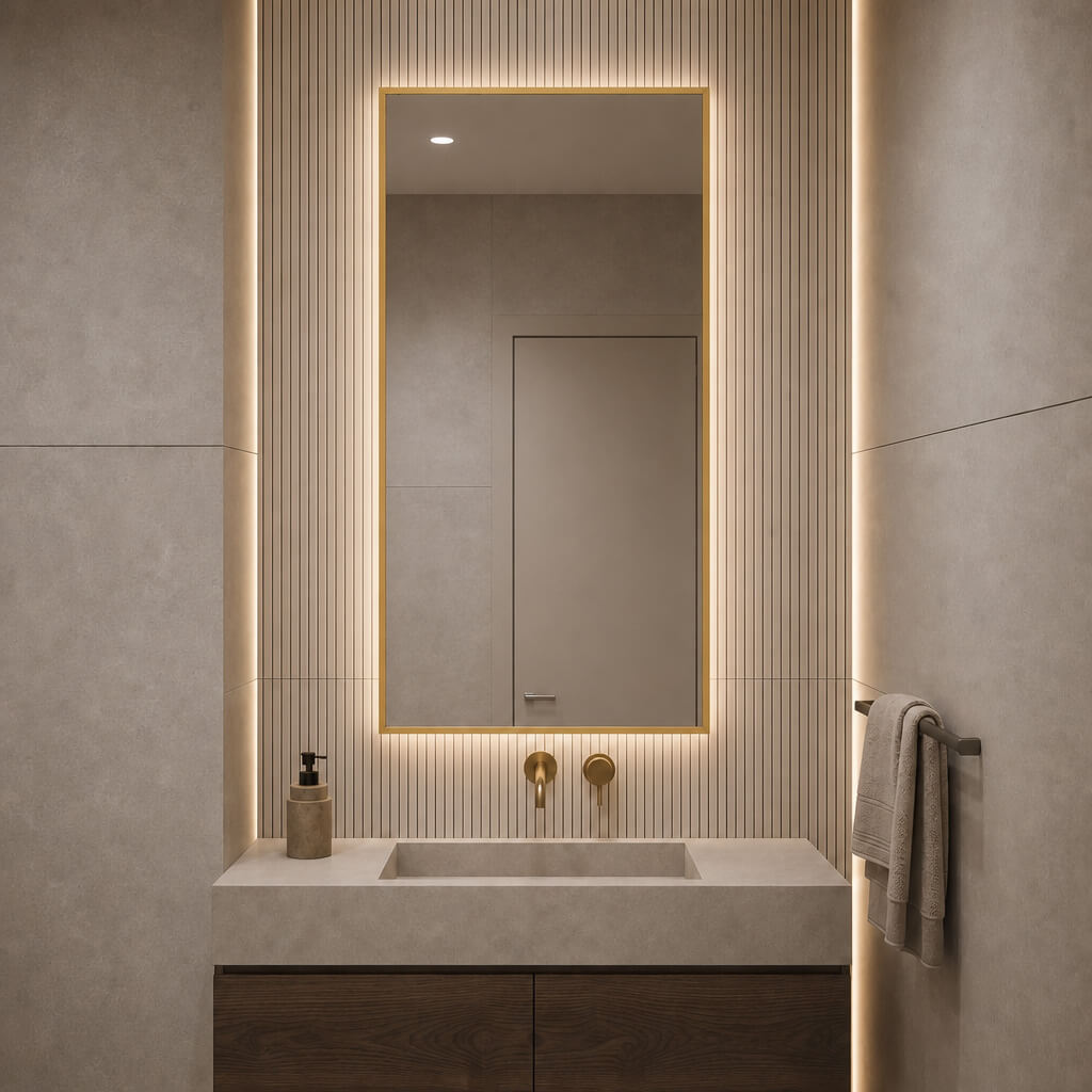 Baltica Design Aluma zrkadlo 60x80 cm odĺžnikový s osvetlením zlatá 5904107934280