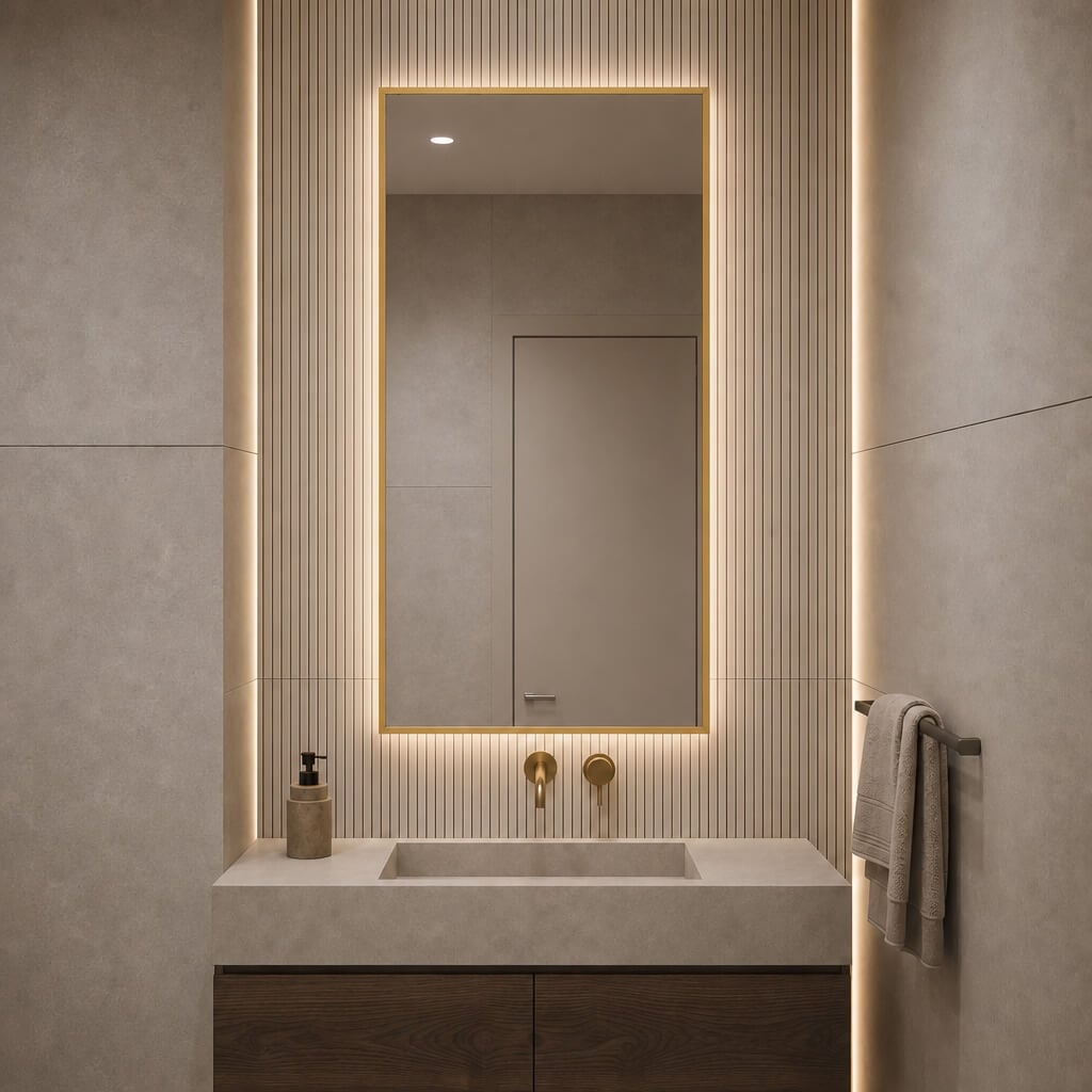 Baltica Design Aluma zrkadlo 50x70 cm odĺžnikový s osvetlením zlatá 5904107934228