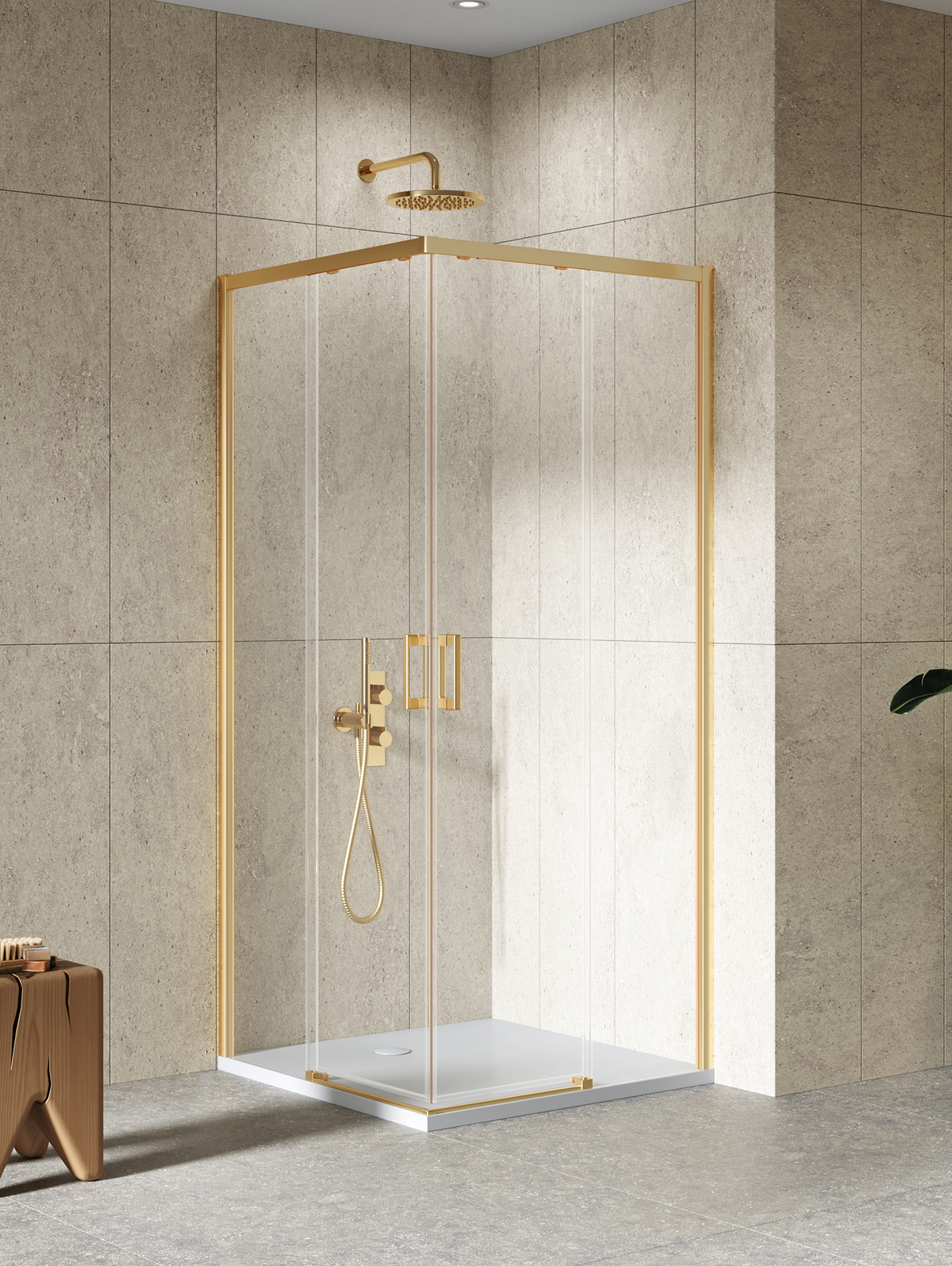 New Trendy Prime sprchovací kút 90x80 cm štvorcová zlatá brúsené/priehľadné sklo D-0782A/D-0781A