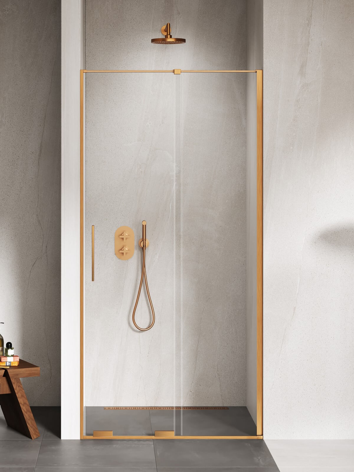 New Trendy Smart sprchové dvere 180 cm posuvné medená brúsená/priehľadné sklo EXK-7651