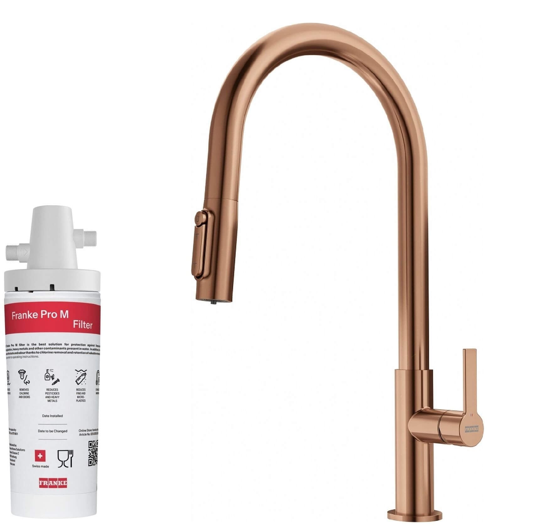 Súprava kuchynská batéria Franke Maris Slim Clear Water J Pull-Out 120.0736.602, poddrezový filter Franke Pro M Connect 150.0752.886