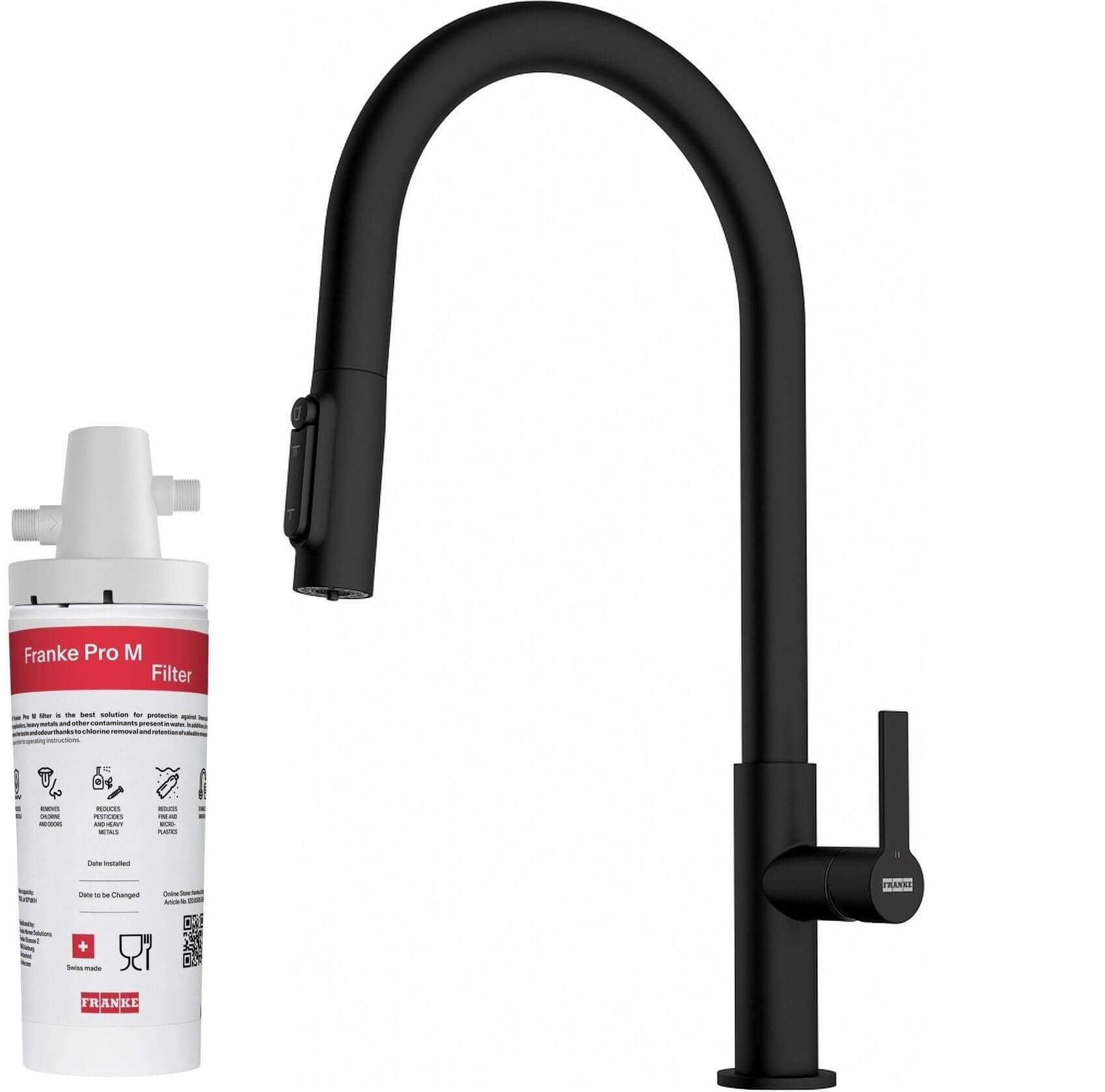 Súprava kuchynská batéria Franke Maris Slim Clear Water J Pull-Out 120.0730.911, poddrezový filter Franke Pro M Connect 150.0752.886