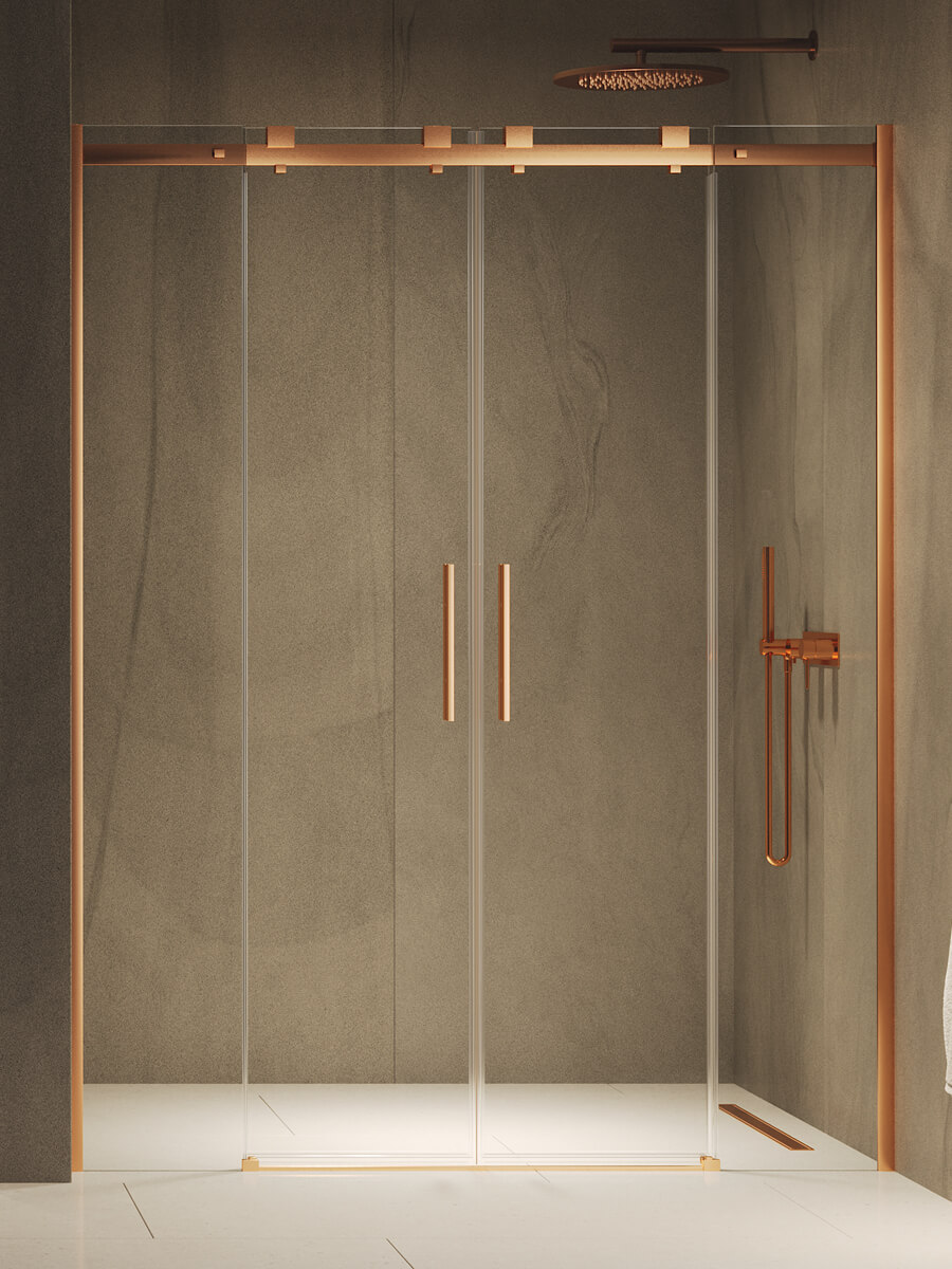 New Trendy Softi Copper Brushed sprchové dvere 150 cm posuvné medená brúsená/priehľadné sklo EXK-8824