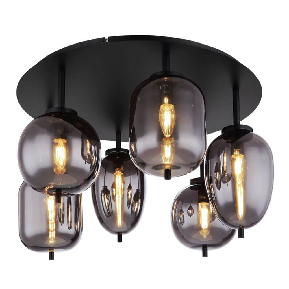 Globo Lighting Blacky stropné svietidlo 6x40 W čierna-dymová 15345-6D